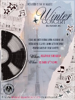 Come and enjoy festive music played by Mr. Reed's music classes along with exclusive performances by Music Society!